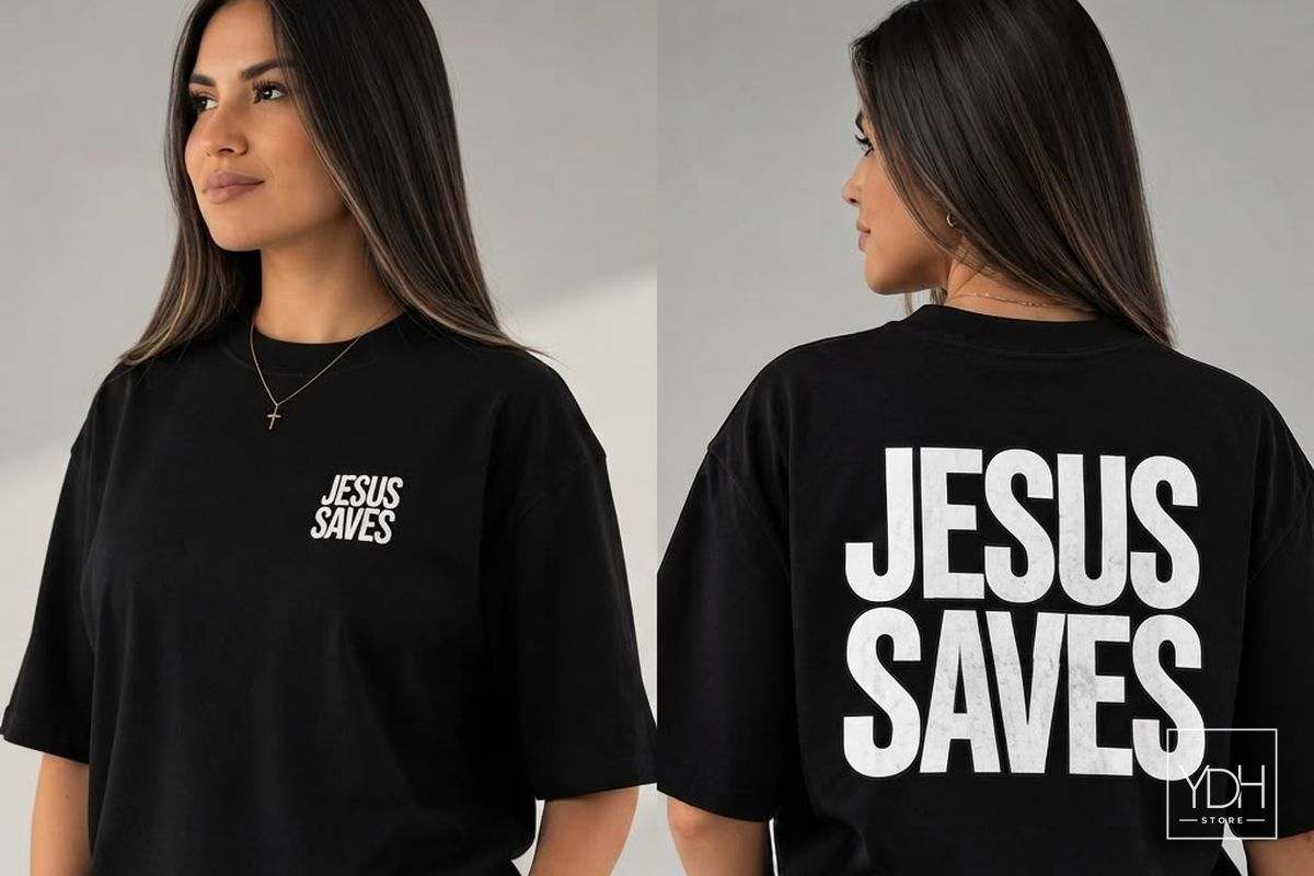Camiseta Jesus Saves, frente e costas